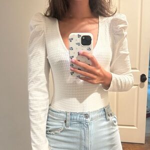 Forever 21 white textured puff sleeve bodysuit